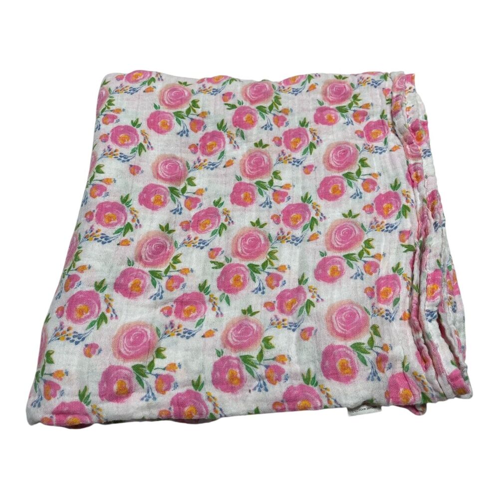 Mudpie Pink Floral Muslin Swaddle Baby Blanket Cotton Roses